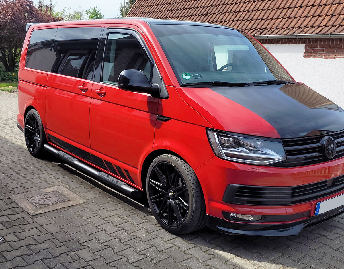 VW T5 Bj. 09-15 Kurzer RS schwarze Schwellerrohre mit 45° Enden