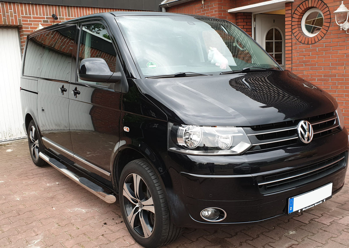 VW T5 Bj. 09-15 Kurzer Radstand Edelstahl Schwellerrohre mit 45° Endkappe - Direct 4x4 Autozubehör