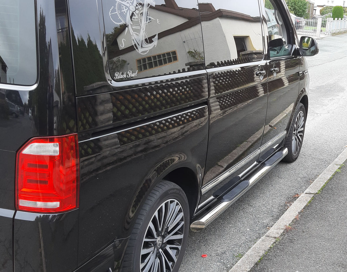 VW T6 ab Bj. 15 KRS Edelstahl Schwellerrohre mit 45° Endkappe - Direct 4x4 Autozubehör