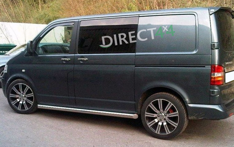 VW T6 ab Bj. 15 Kurzer Radstand Edelstahl Schwellerrohre mit 45° Enden ohne Auftritt - Direct 4x4 Autozubehör